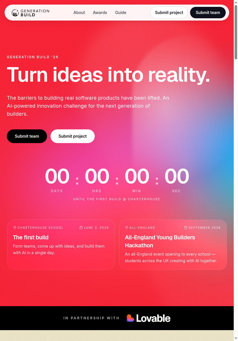Genbuild.io — Generation Build '26 homepage